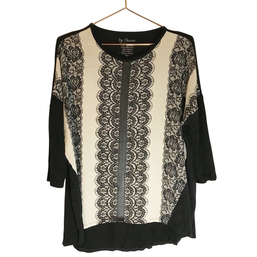 by Chico’s size 0 small tunic blouse small black and white